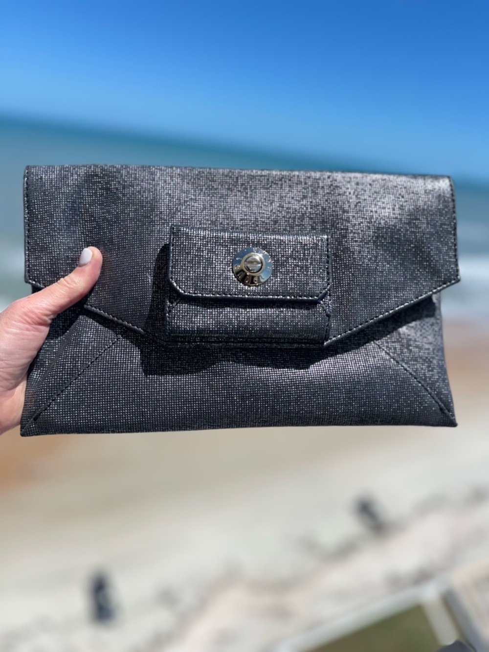 ✨Henri Bendel Metallic Jacquard Envelope Clutch • Satin Lined • Collector Piece - Picture 3 of 16